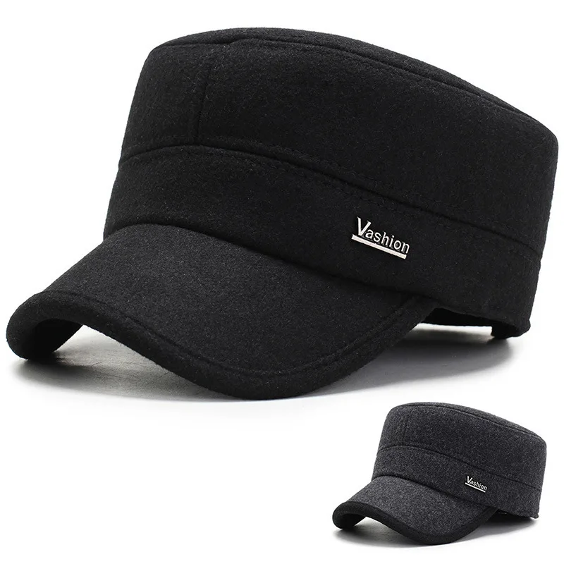 

Middle Aged And Elderly Outdoor Ear Protection Dad Hat Woolen Flat Cap Autumn Winter Old Man Dad Cotton Hat