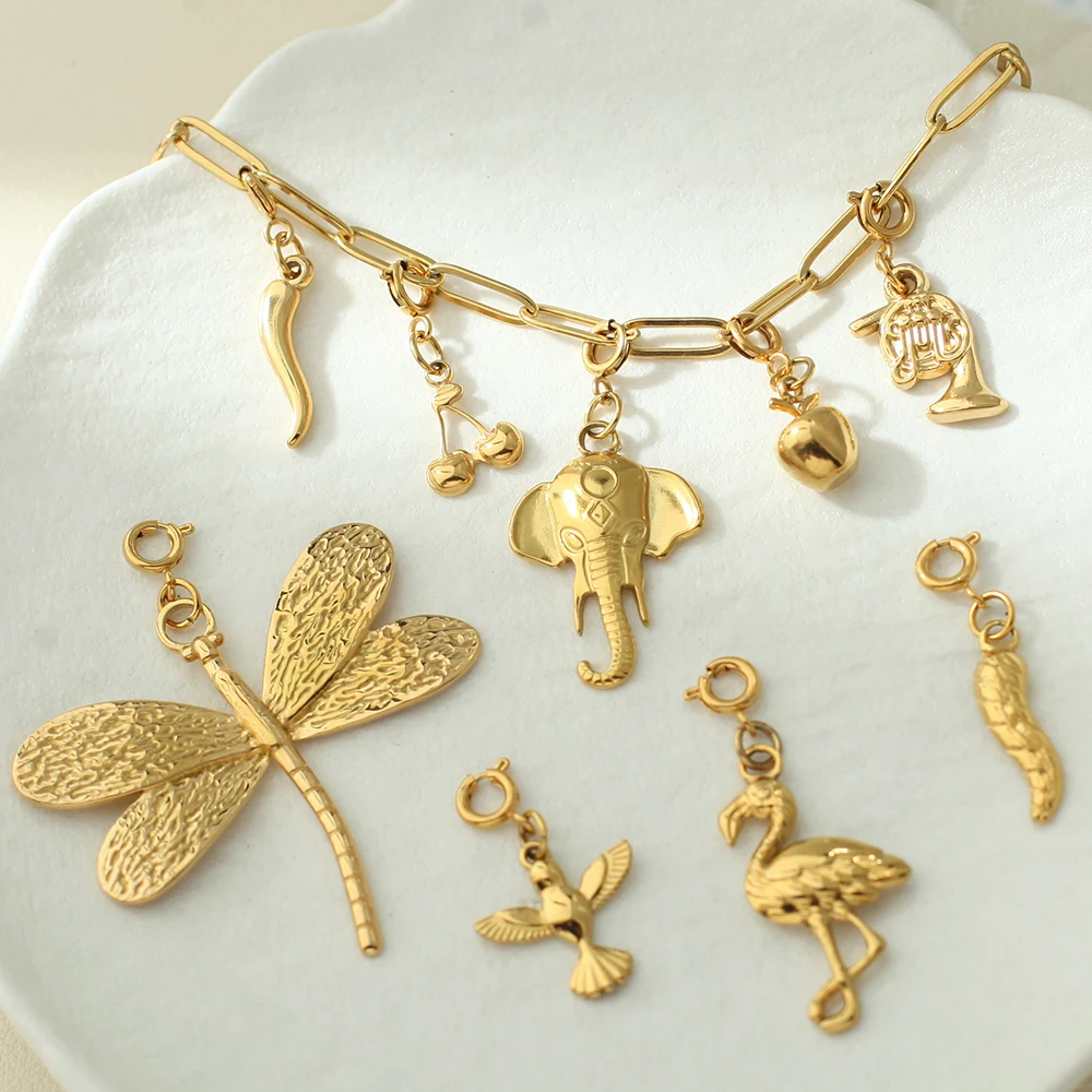 Women's Stainless Steel Pendant Golden charms Chili fruit Spring Buckle Pendants DIY Necklace Keychain Jewelry Accessories 2025