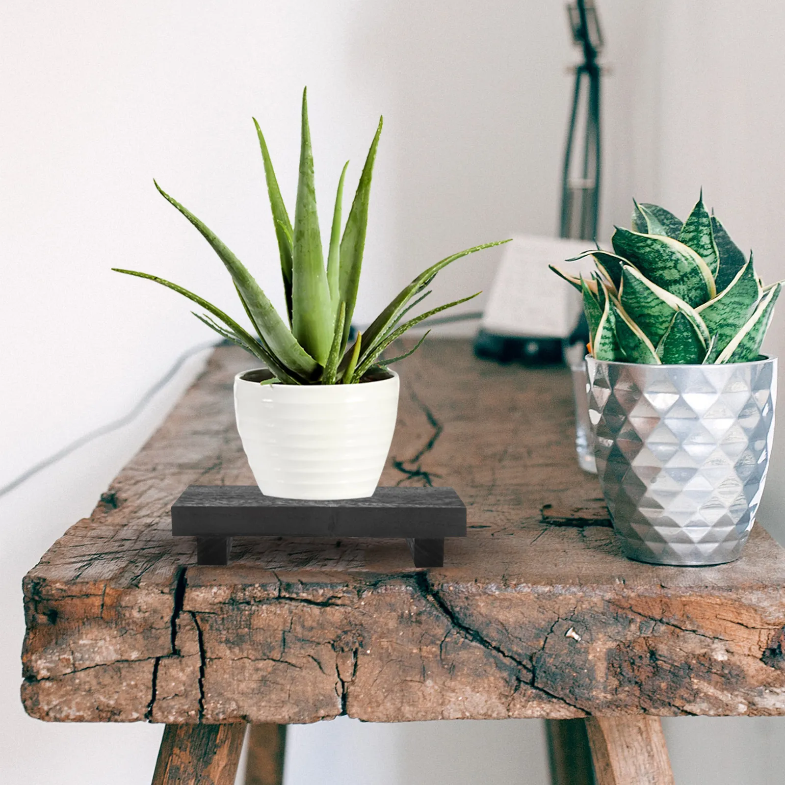 Wood Flower Pot Stand Heavy Duty Wooden Pedestal Display Riser for Farmhouse Kitchen Sink Vanity Bathroom Decor Mini Plant view 2