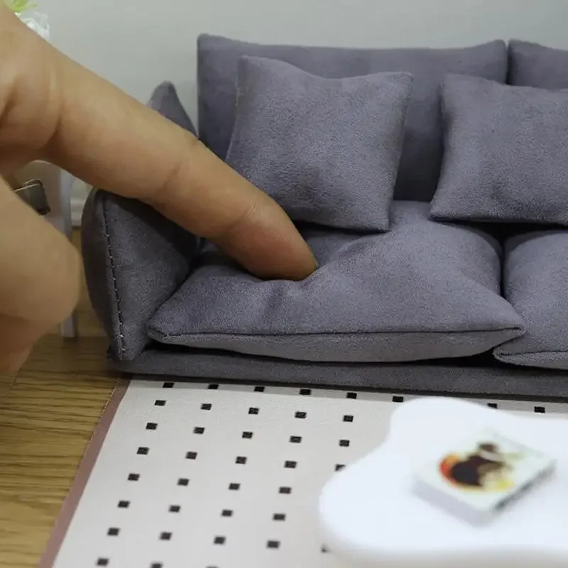 Mẫu ghế sofa Loveseat Mô hình nhà búp bê bằng gỗ thu nhỏ Mô hình tiết Nội thất tỷ lệ 1/12 dành cho nhà sưu tập 15UB