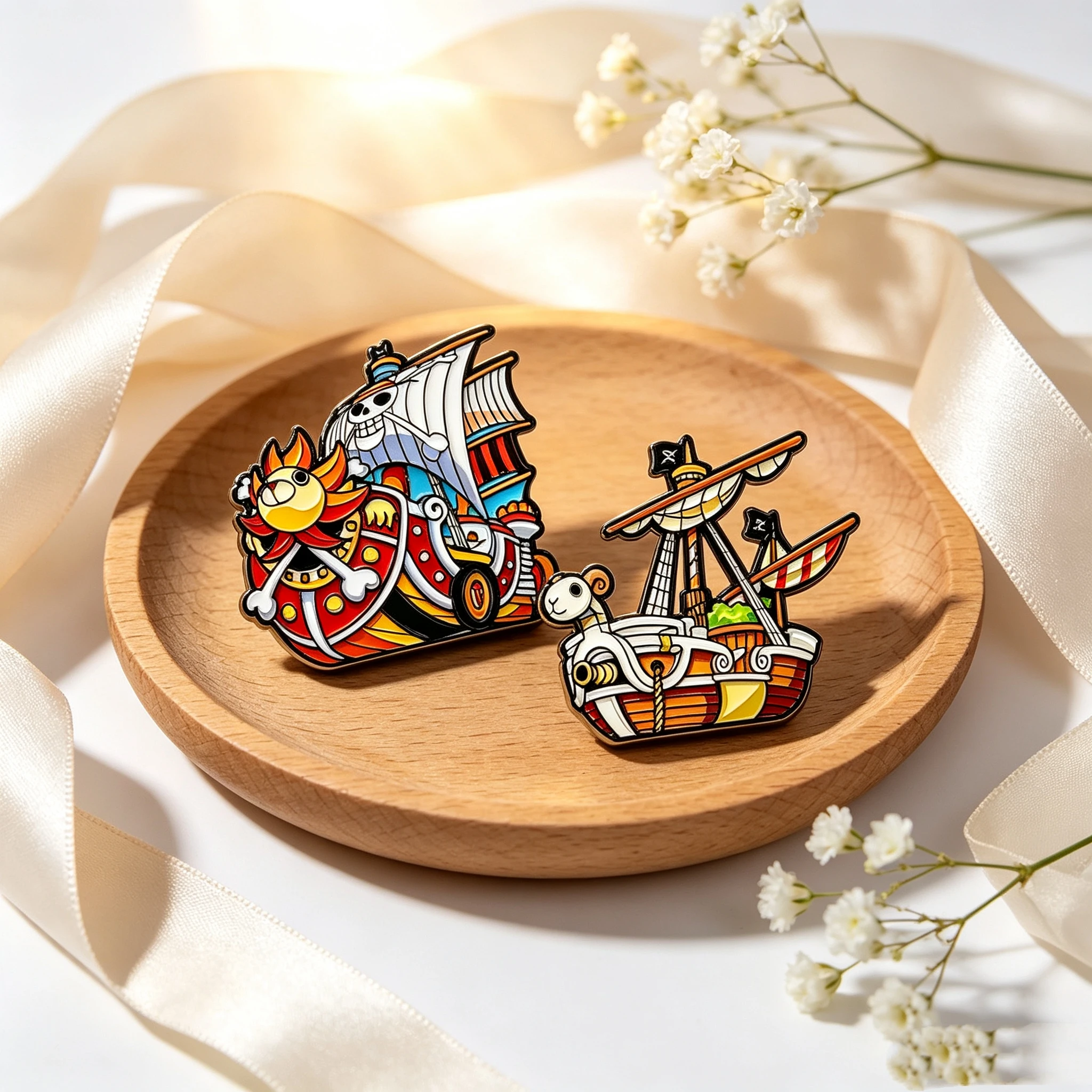 2Pcs Cartoon Pirate Ship Enamel Pins, Vintage Sailboat Metal Brooches, Decorative Badges for Backpack Clothes, Collectible Gift