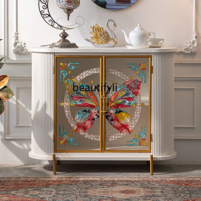 DD132 French Style Solid Wood Sideboard Light Luxury Entrance Cabinet Living Room Side Cabinet Decorative Storage Cabinet