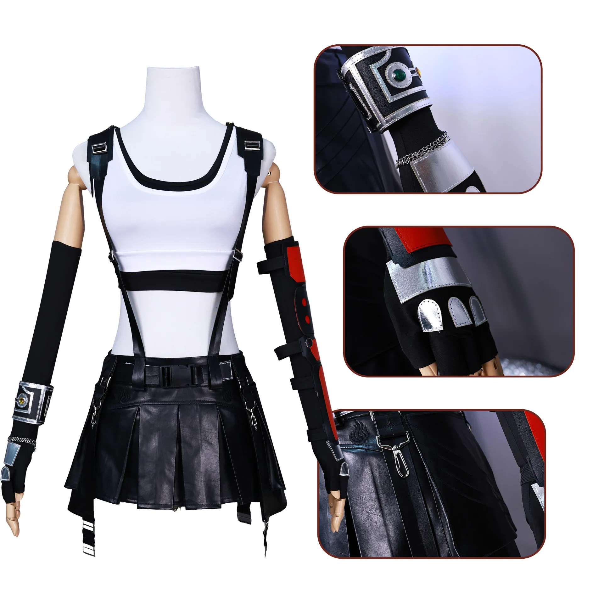 Final Fantasy Tifa Lockhart Wigs Anime Costume Disguise Adult Women Cosplay Roleplay Fantasia Outfits Earrings Tifa Party