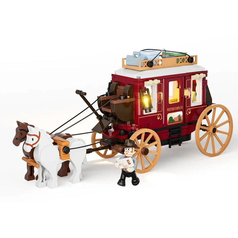 IN STOCK MOC Western Stagecoach Building Blocks Model Retro Carriage Bricks Assembling Toys for Children Birthday Gift Set