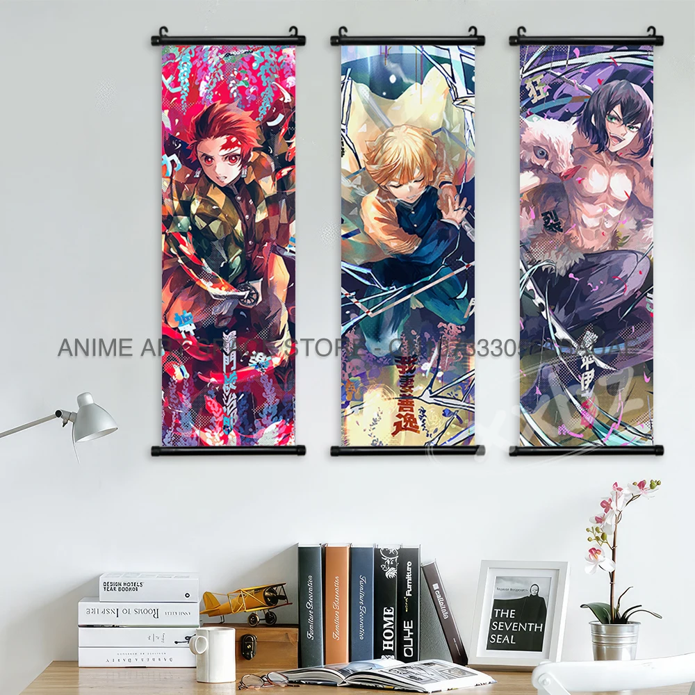 Dämon Slayer Hängende Malerei Anime Poster Wand Kunst Geschenk Kamado Tanjirou Leinwand Scroll Bild Drucken Home Decor Kawaii Kinderzimmer