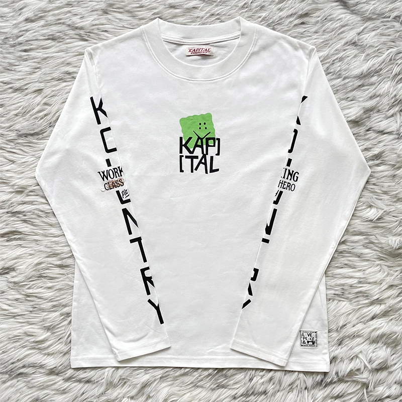 

High Street Kapital Japanese-style Casual Long-sleeve T-shirt with Letter Prints Men Women Loose Casual Shirts