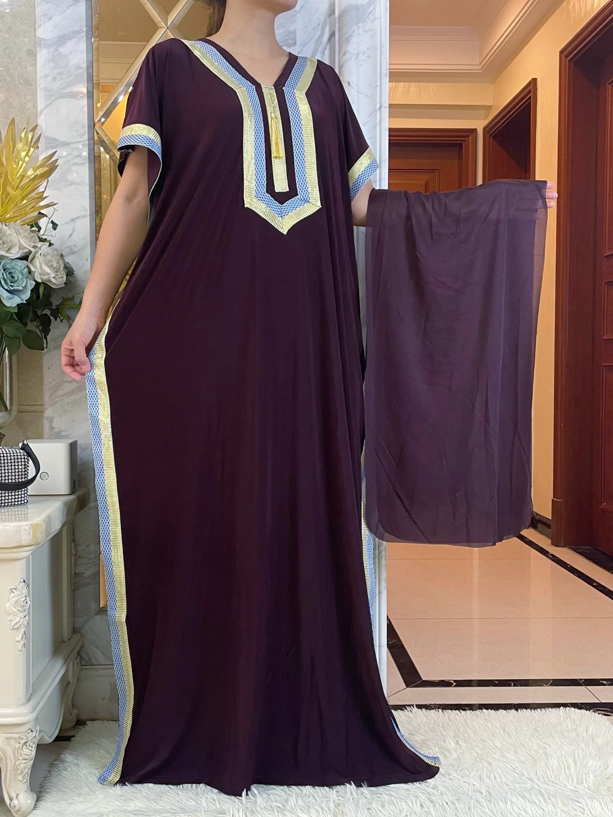 2023 Latest Arrival Women Summer Dress High Quality Fabric Embroidery Process Long Loose Abaya Muslim African Islamic Clothing