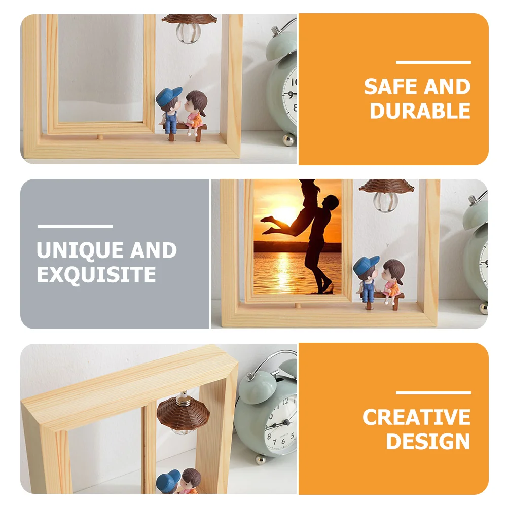 Standing Easels for Display Couple Photo Frame Decoration Desktop Ornament Wooden Rotary