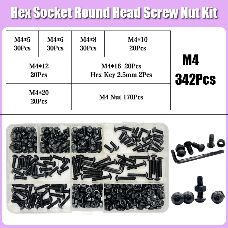 Sechs kant schraube und Muttern satz m2 m3 m4 m5 m6 schwarz 10,9 Grad Knopf kopf Innen sechs kant schraube Sechs kant buchse Rundkopf Inbus schraube – Detail 11