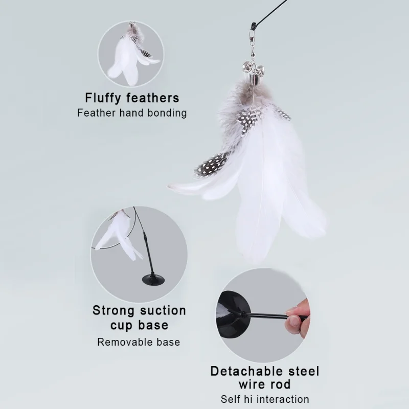 Automati Funny Cat Stick Simulation Mouse Interactive Teaser Toy Funny Feather with Bell for Kitten Playing Wand with Sucker Toy