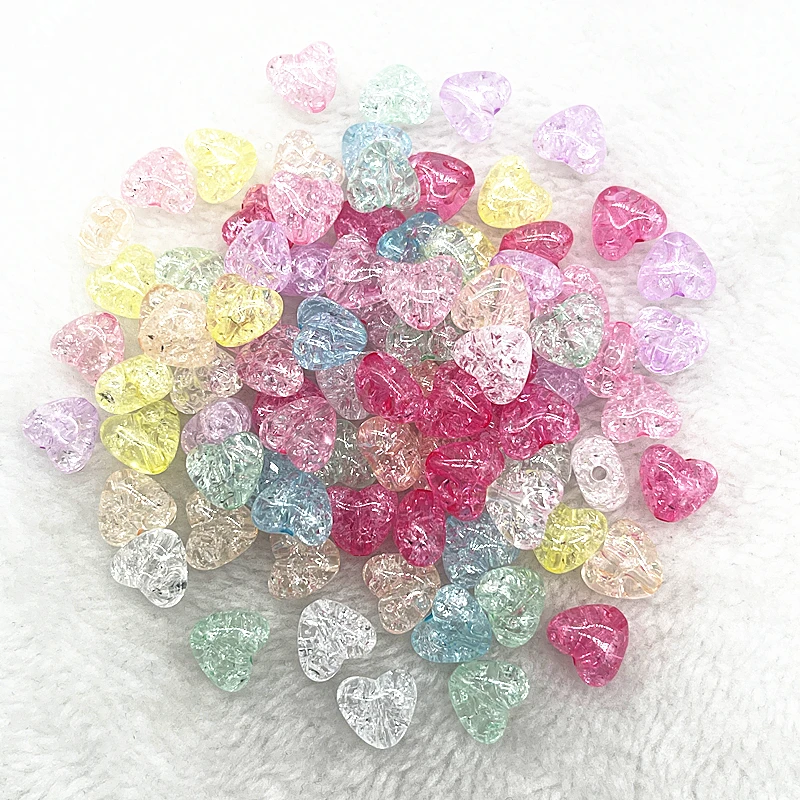 30pcs 10mm Heart Shape Acrylic Crackle Beads Loose Spacer Beads for Jewelry Making Diy Handmade Bracelets Earrings Accessories