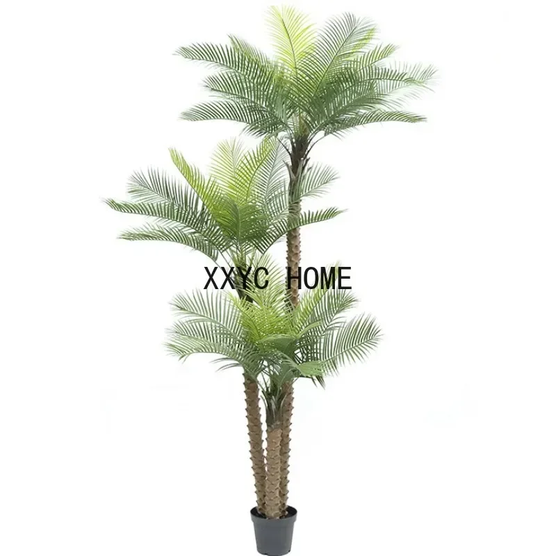 240/300cm Artificial Palm Tree Triple Tropical Fake Green Plants Faux Coconut Tree Outdoor Indoor Patio Poolside Porch Decor