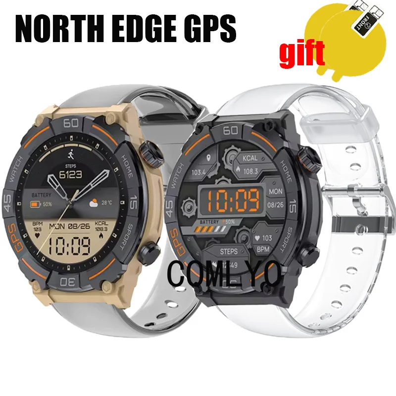 2in1 For NORTH EDGE GPS Smart Watch Strap TPU Soft Wristband Bracelet Women men Sports Belt Screen Protector film