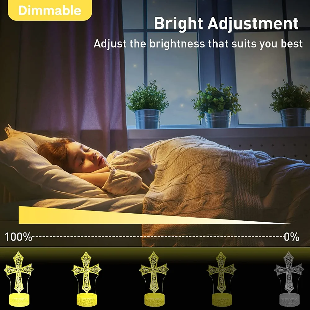 Nighdn 예수 십자가 야간 조명, 기독교 3D 광학 착시 램프, 조도 조절 야간 조명, 소년 소녀용 생일 부활절 선물