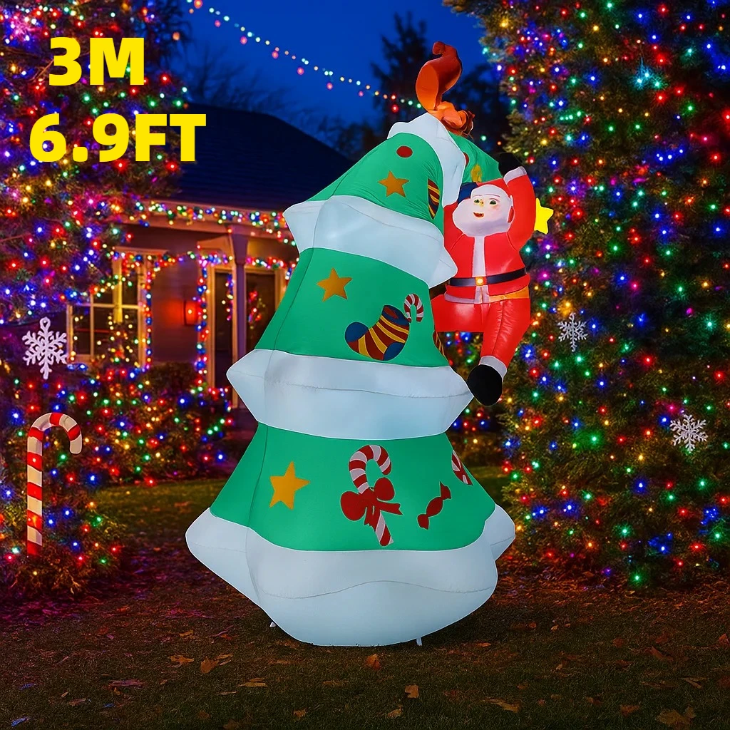 

3M/9.8FT Inflatable Santa Claus Climbing Tree Squirrel Lights LED Home Decorations Toys Yard Xmas Holiday Ornaments Supplies