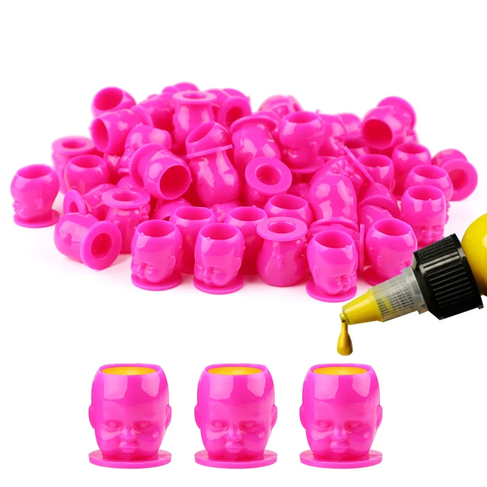 

50pcs Plastic Disposable Tattoo Ink Cups Child Doll Shape With Base Pigment Clear Holder Container Cap Tattoo Accessory Supplies