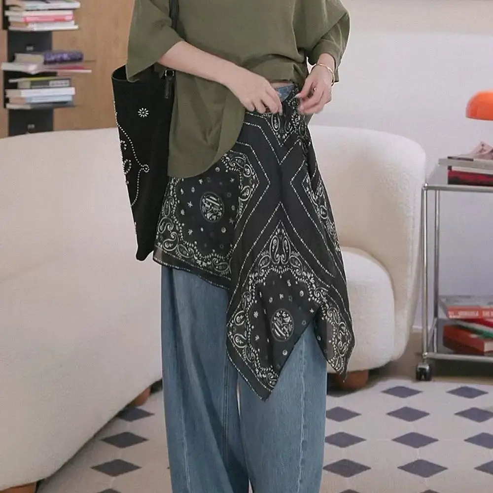 Multifunctional Vintage Print Skirt One-Piece Bottom Wear Outerwear Korean Style Side Tied Curtain Polyester Fiber Girls