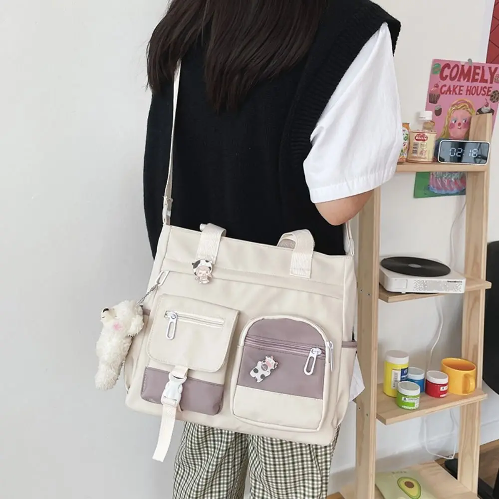 Casual Nylon Canvas Tote Bag Harajuku Academy Style Student School Bag Solid Color Korean Style Student Tutorial Bag Outdoor
