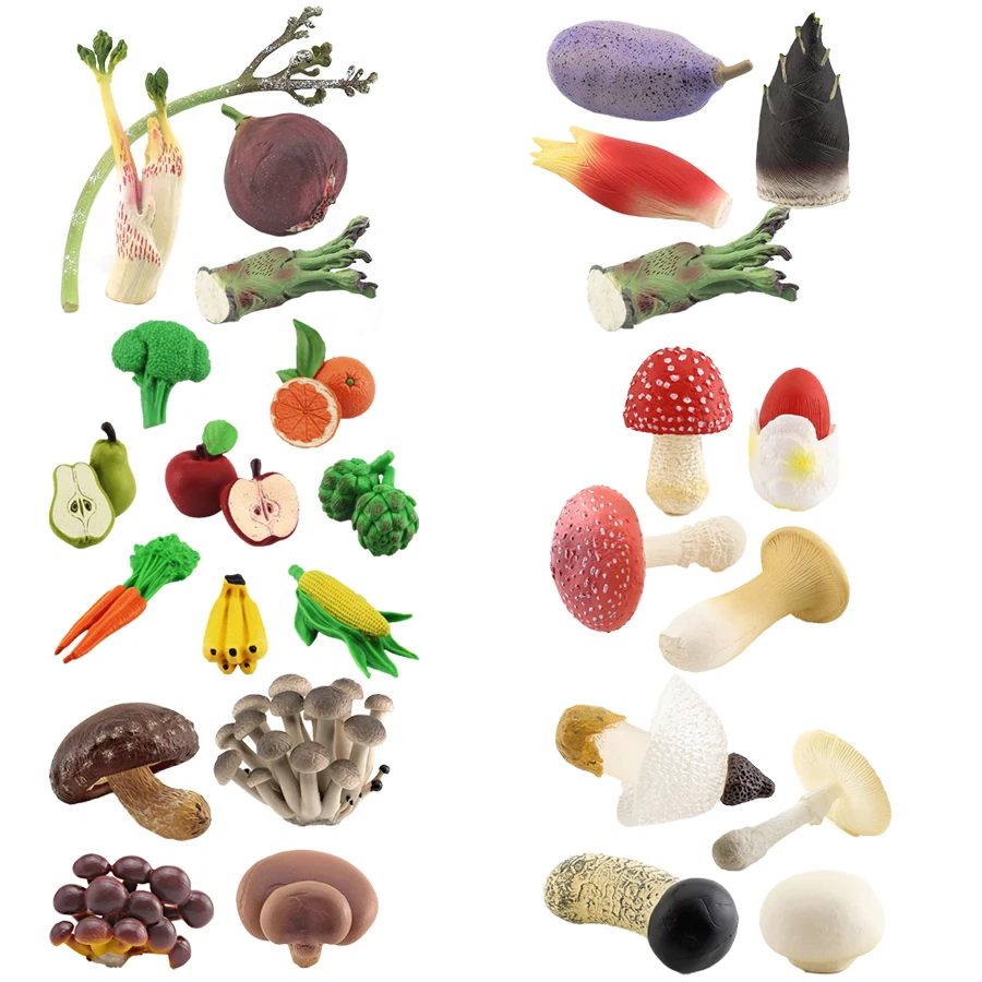 Modelos de setas y frutas de verduras artificiales realistas (Shiitake, Amanita) y adornos de montaña para exhibición de decoración del hogar y la cocina