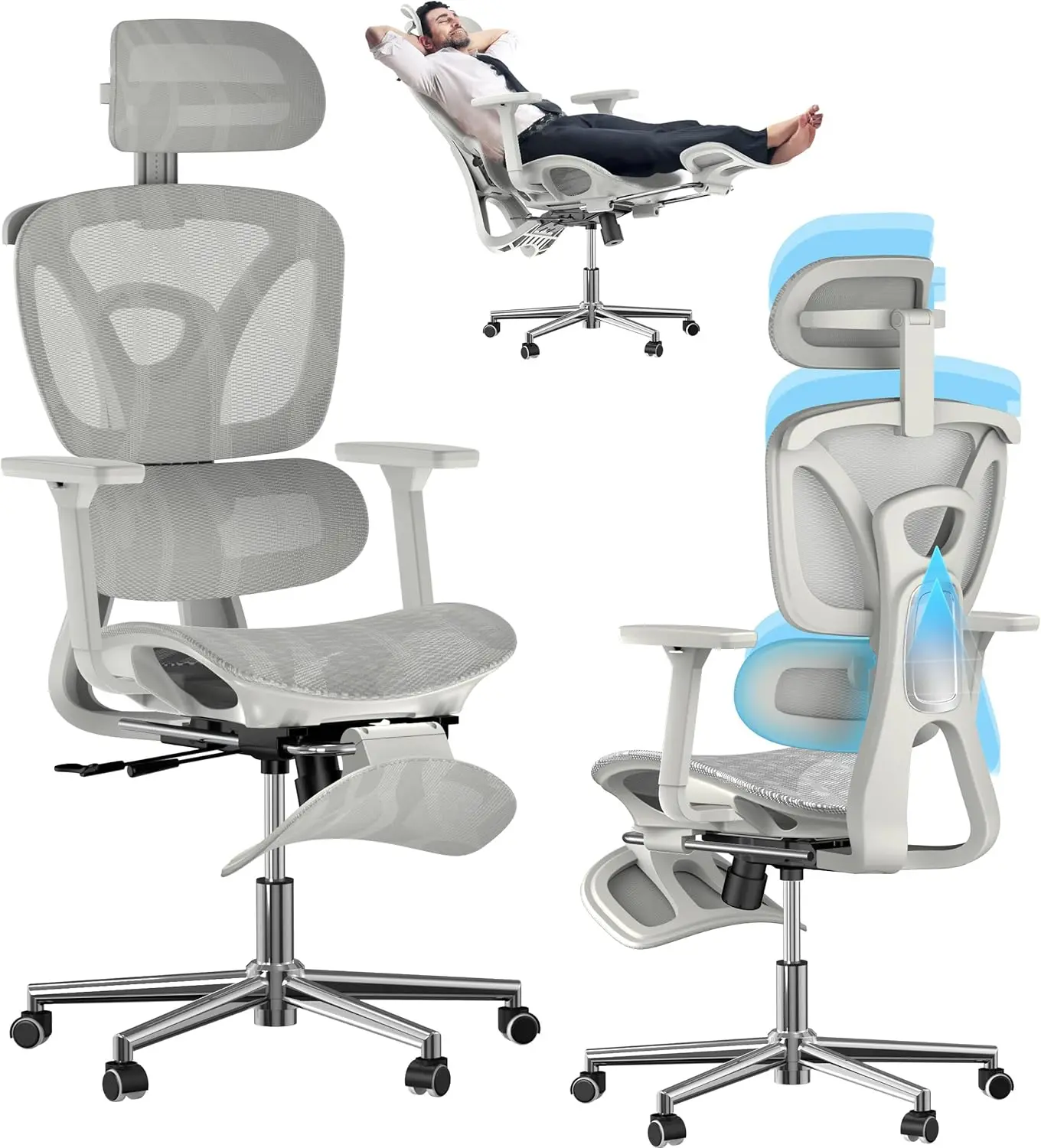 

Ergonomic Office Chair With 3D Adjustable Headrest & 4D A - 350Lbs Gaming Chair,Breathable 3D Mesh, Retractable