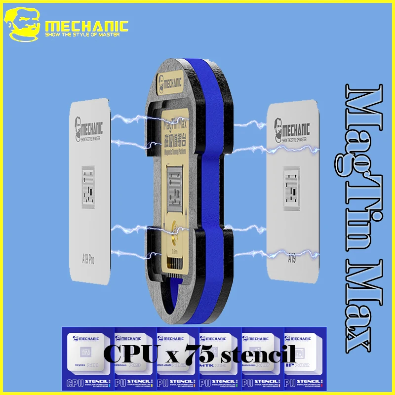 

Магнитная платформа MECHANIC MagTin Max для iPhone/Android: Мощный магнит для быстрого позиционирования при ремонте чипов CPU и BGA