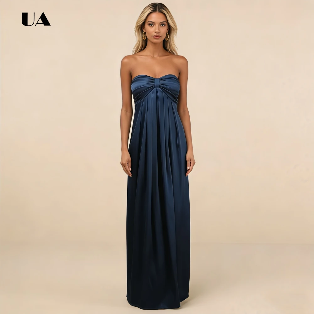 

ULBYANRY Elegant Satin Strapless Party Dress Solid Column Ruched Evening Dress for Woman Simple Sleeveless Customized Prom Gown