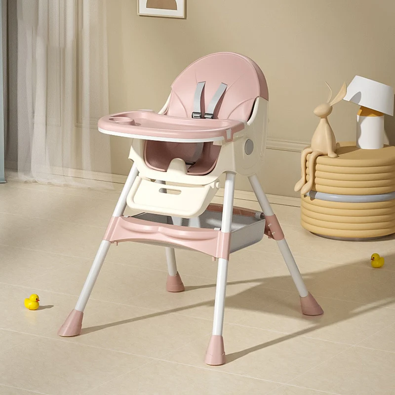 Silla alta plegable de plástico para bebé, asiento portátil multifunción con ruedas, ideal para comer, recién llegado