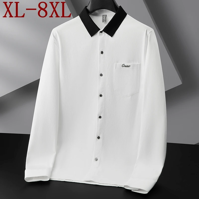 

8XL 7XL 6XL 2025 Новая осенняя элитная роскошная хлопковая рубашка мужские рубашки с длинным рукавом с карманами повседневная свободная сорочка homme