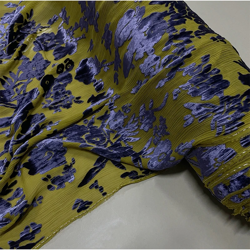 

Olive & Purple Floral Print Silk Crinkle Chiffon Burnout Velvet Fabric Mulberry Silk for Dresses & Scarves