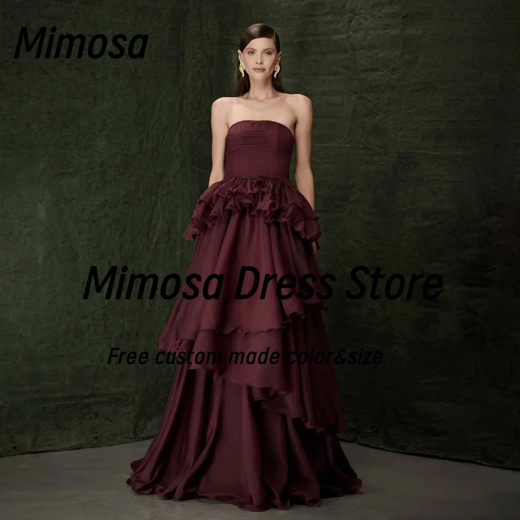 Vestidos de Graduación Mimosa 2026, Plisados, Sin Tirantes, Elegantes, Vestido de Noche para Mujer, Largo, con Volantes, Vestidos de Gala Personalizados