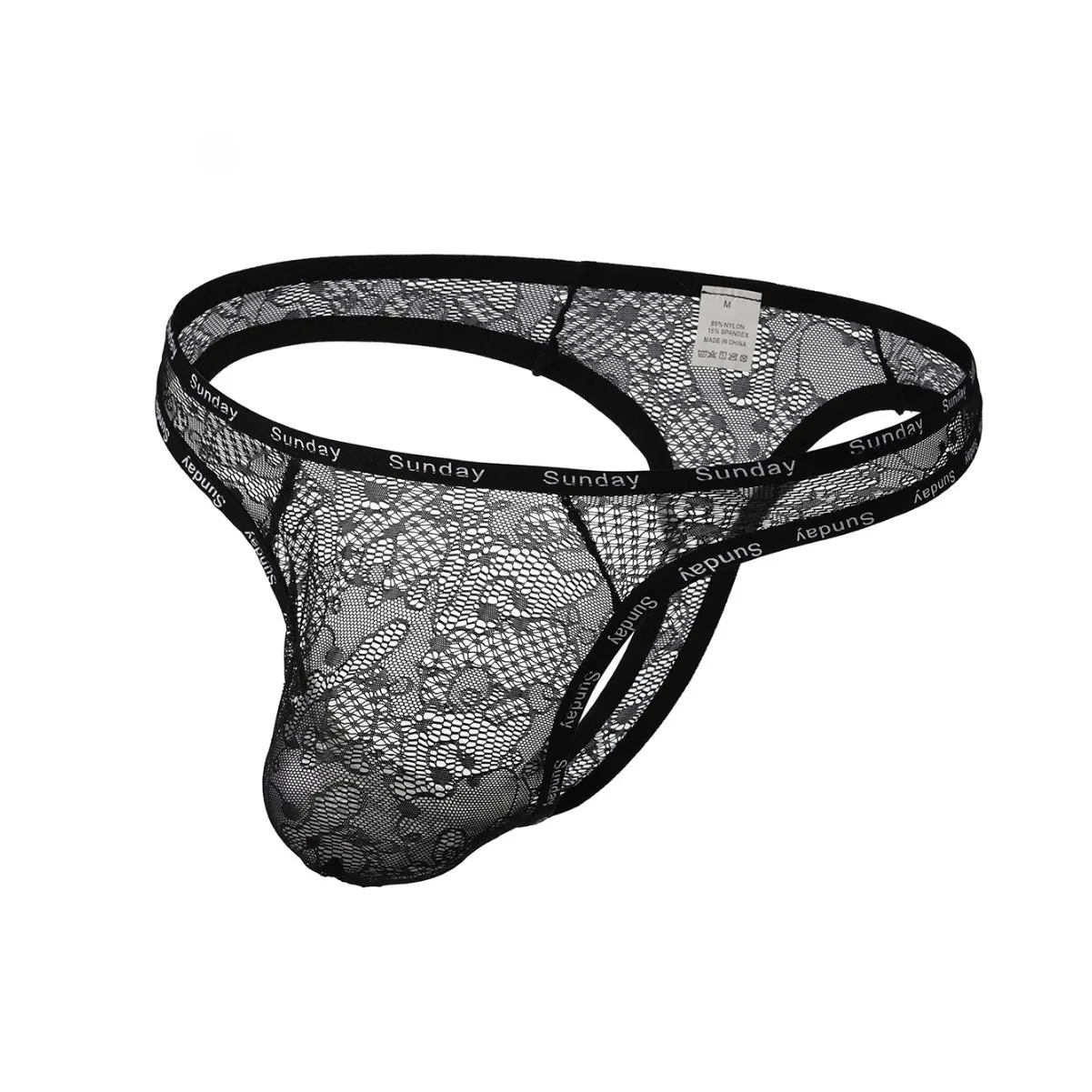 Jaquard Lace Sheer T Back Thongs for Men Sexy U Convex Pouch G-string Mesh Ulta-Thin Underpants Sissy Erotic Low Rise Underpants