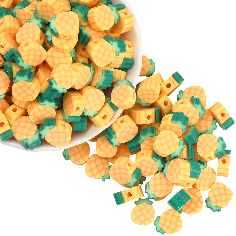 9MM Pineapples Fruit Beads with Holes Polymer Clay Summer Yellow Gold Handemade Tropical Ananas Slice Loose Sapcer Bead Crafts