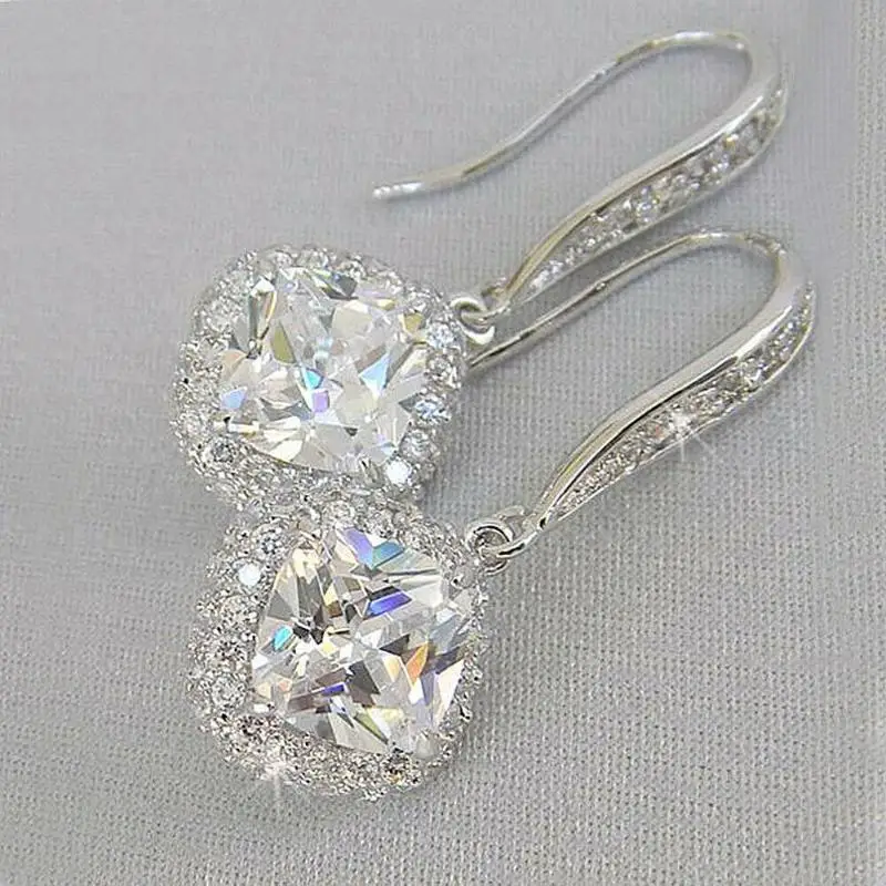 Non-Fading Square Cubic Zirconia Drop Earrings Sparkling Dangle Hook Earrings for Women Long-Lasting Daily Jewelry Wear