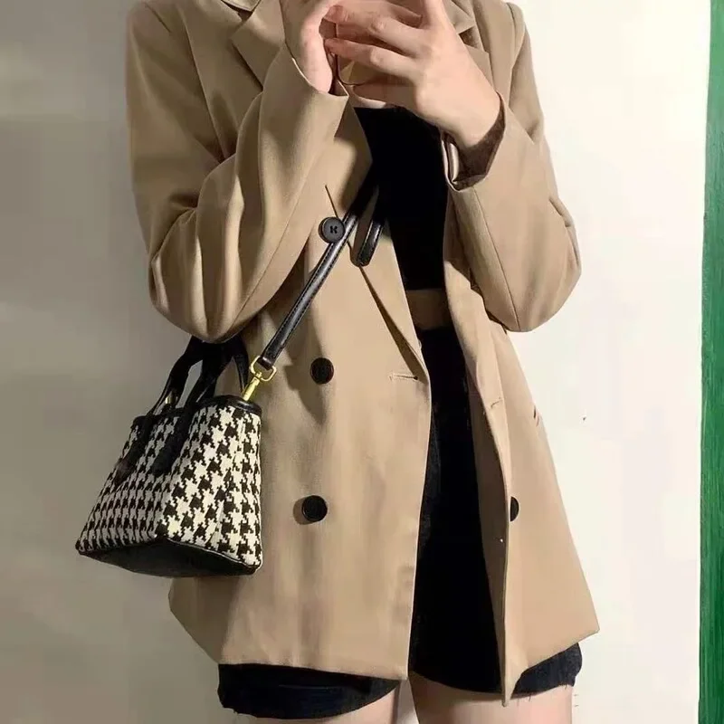 Winter New Thousand Bird Grid Small Bag Women\'s Vegetable Basket Handbag Mobile PhoneSmall and Versatile One Shoulder Crossbody