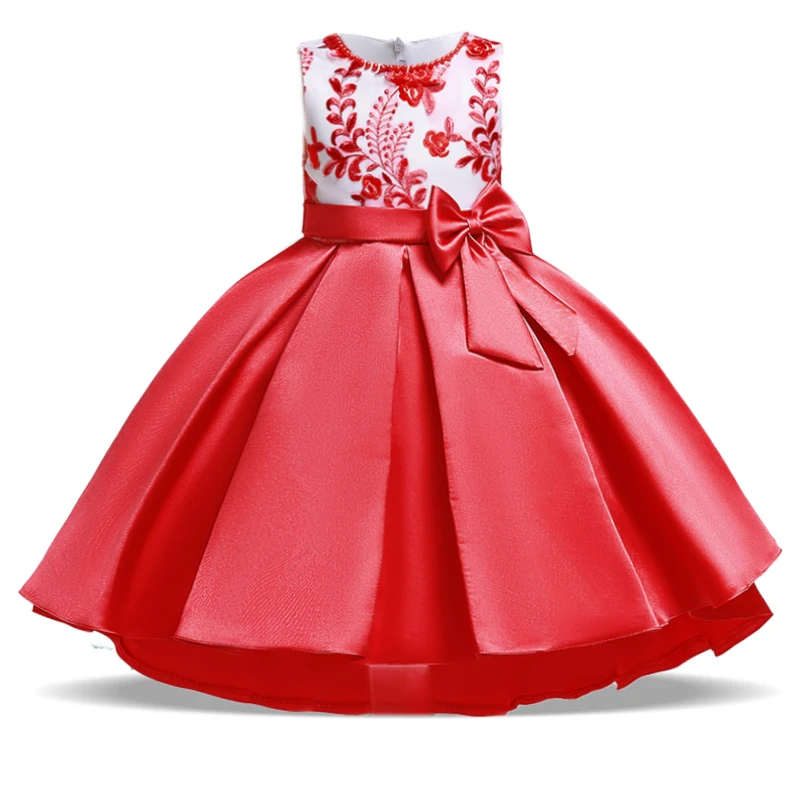 Summer Bow Embroidery Kids Party Dress for Girl Child Costumes Elegant Tailing Flower Wedding Princess Dresses Vestidos 3-10 Yrs