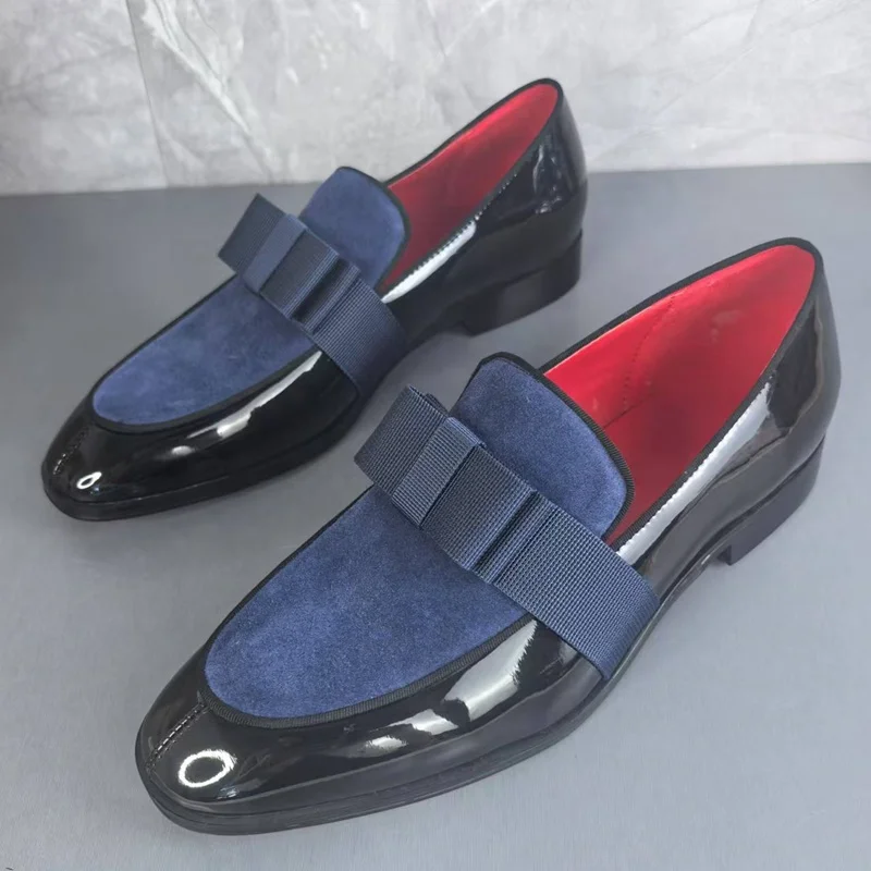 Italy Fashion Bowtie Men's Loafers Shoes Men Patent Leather Dress Shoes Luxury Slip On Formal Shoes Mens Party Wedding Shoes