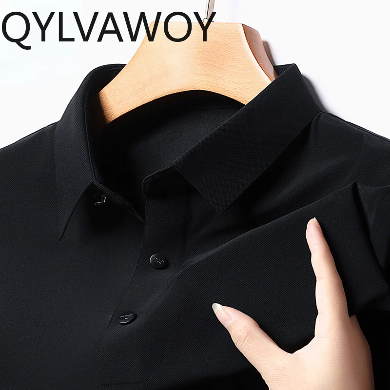 QYLVAWOY Elastic Ice Shirt Polo T-Shirts for Men Summer Clothes Fashion Short Sleeve Top Mens T Shirts 2024 Camisa Masculina