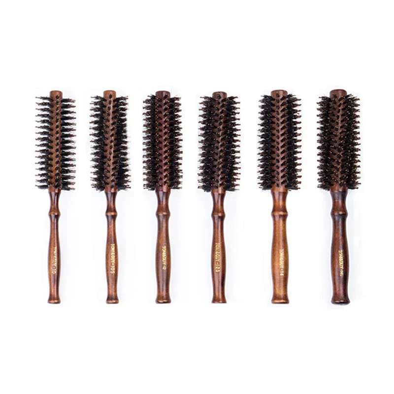 1pcs wooden handle anti-static round roll brush straight diagonal comb bristle round bucket curly hair brush hair styling tool