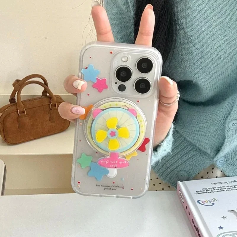 

Милый цветной чехол Wave Point Star Magsafe с беспроводной зарядкой для iPhone 13 14 15 16 Pro Max Ins Creative Rotate Kite Магнитный держатель