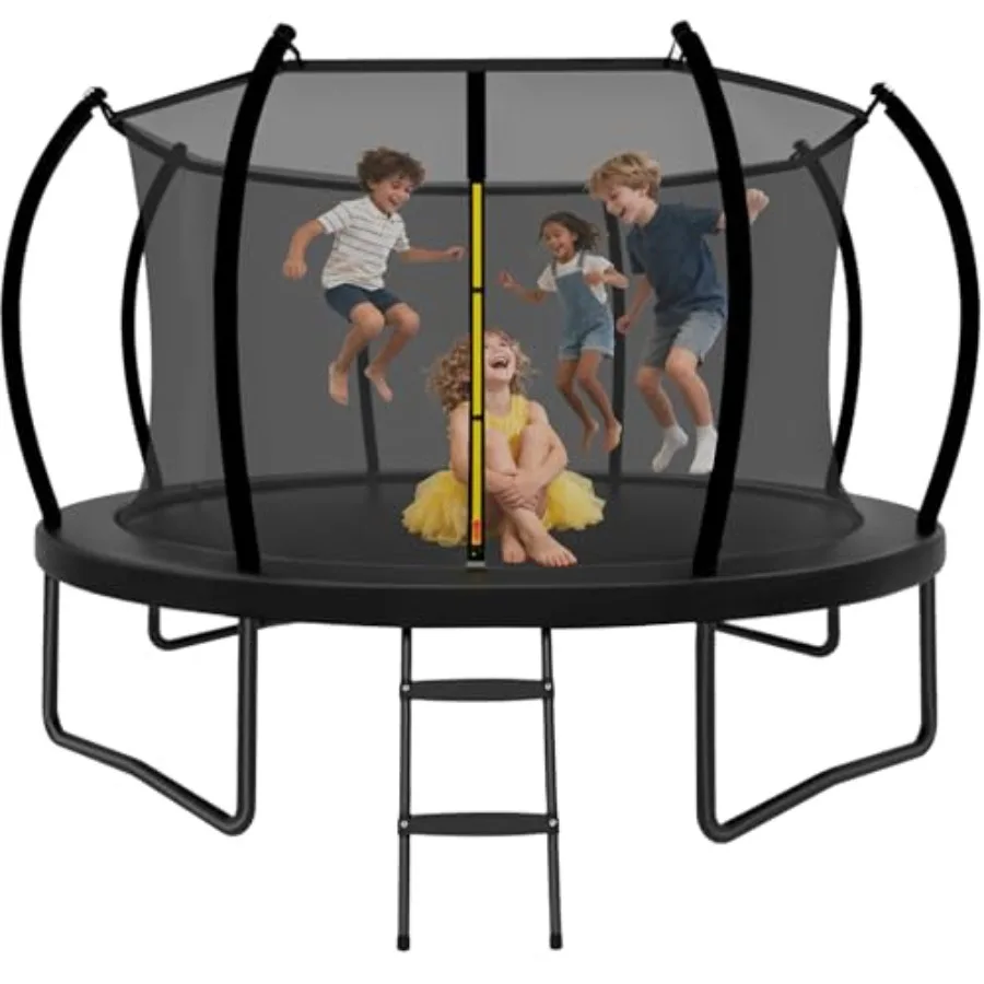 Outdoor-Trampolin 14FT mit Sicherheitsnetz und Leiter, ASTM-zertifiziert für Erwachsene, rostbeständiger Rahmen in Silber