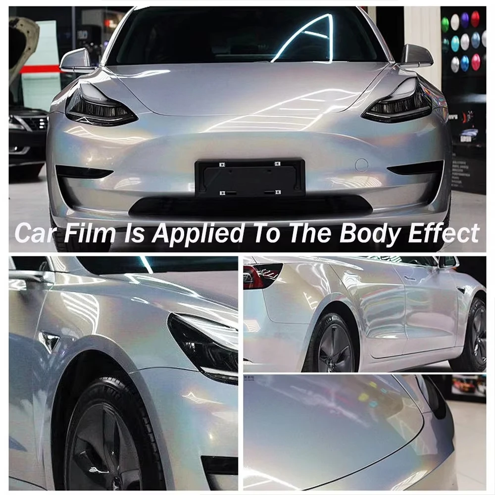 High Quality Glossy Silver Rainbow 1.52x18m Air Free Bubble Chameleon Car Color Changing Vinyl Film Car Wrapping Film