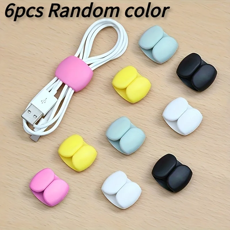 6Pcs Multi‑Purpose Cable Organizer Clips, Durable Plastic Anti‑Tangling Holder for Charger & Earphone Cables
