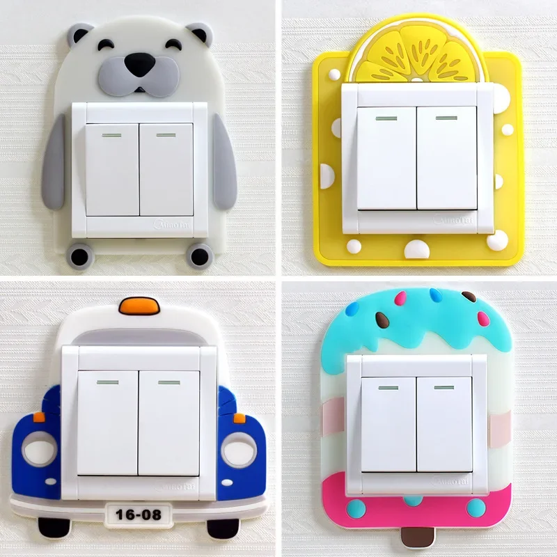 Cartoon Animal Switch Stickers Cute Bear Frog Mouse Thick PVC Sticker Children Bedroom Wall Socket Accessories