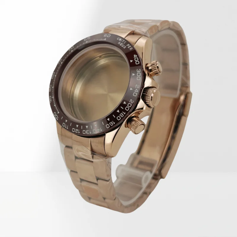 حافظة ساعة متعددة الوظائف لـ Daytona VK63 حركة كوارتز فولاذية قابلة للتعديل بإبزيم كريستال الياقوت سوار حافة سيراميك Fittin