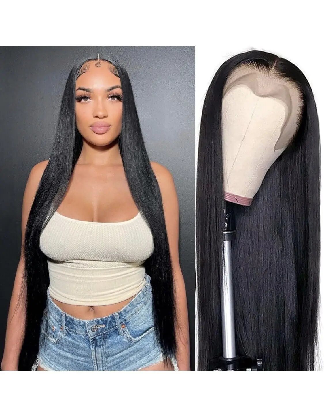 

Black Brazilian Straight Lace Front Wig 13x4 Full Frontal Wigs 22”
