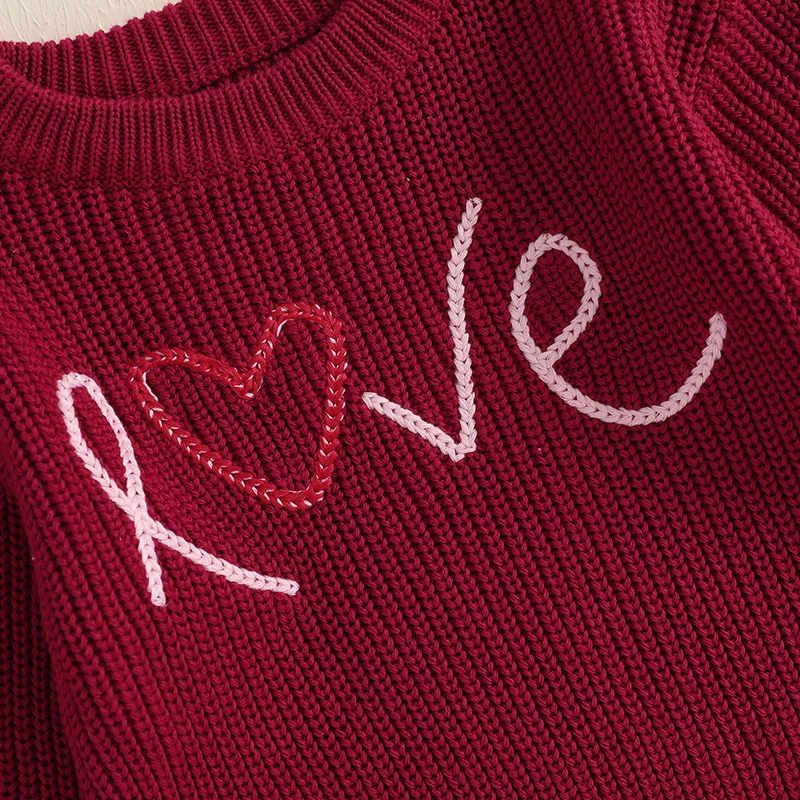 

Women s Fall Knit Jumper with Long Sleeves and O Neckline Featuring Embroidered Letters on the Front - Stylish Knitwear for