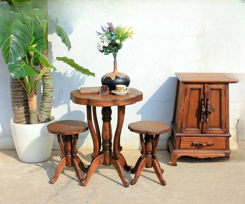 French antique corner furniture, casual table and low stool
