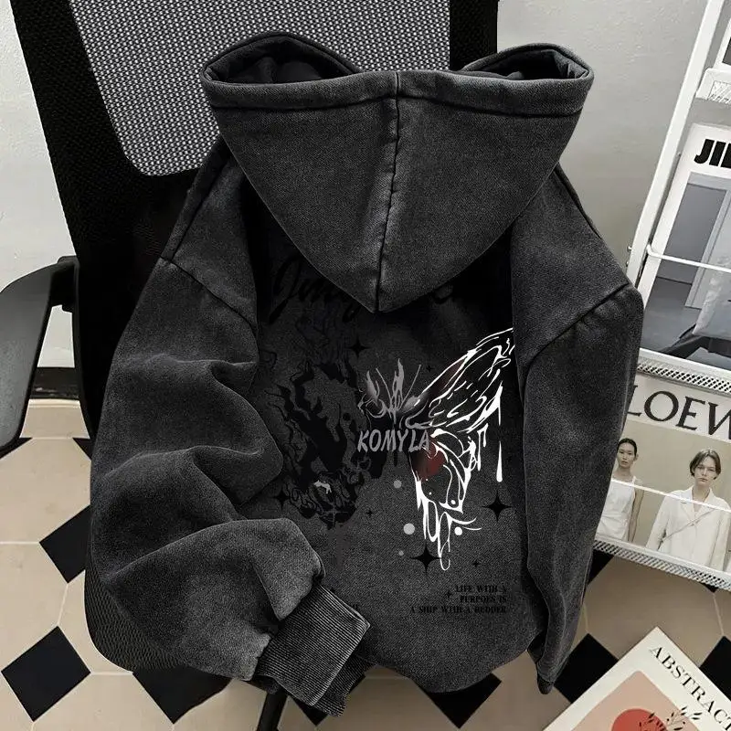 

Мужская толстовка Heavyweight 300 Pou Waed Vintage: новая коллекция осень-зима, из плотного чистого хлопка, молодежная мода