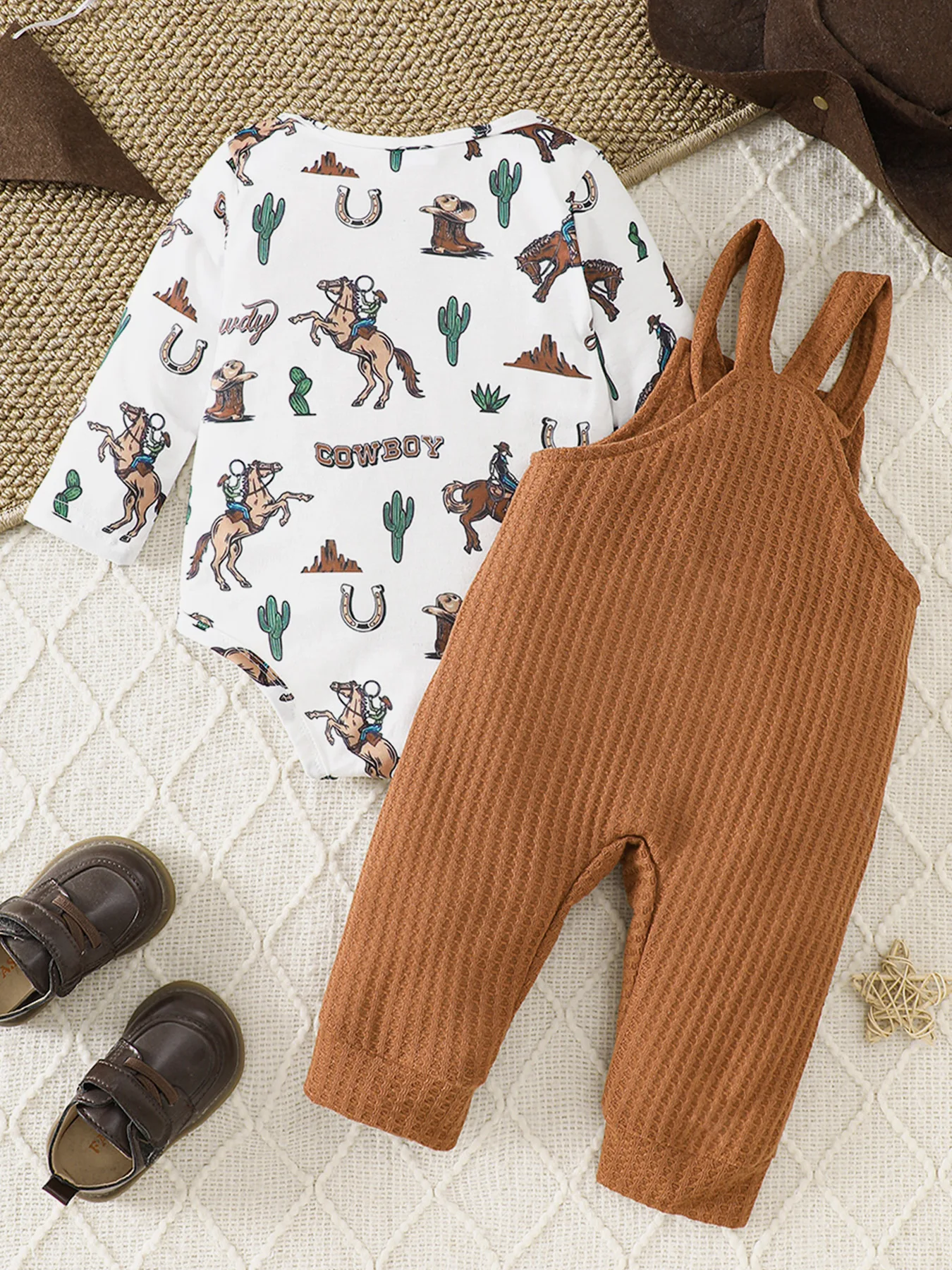Baby Boy's American Retro Western Two-Piece Set | Tribal Cowboy All-Over Print Romper + 