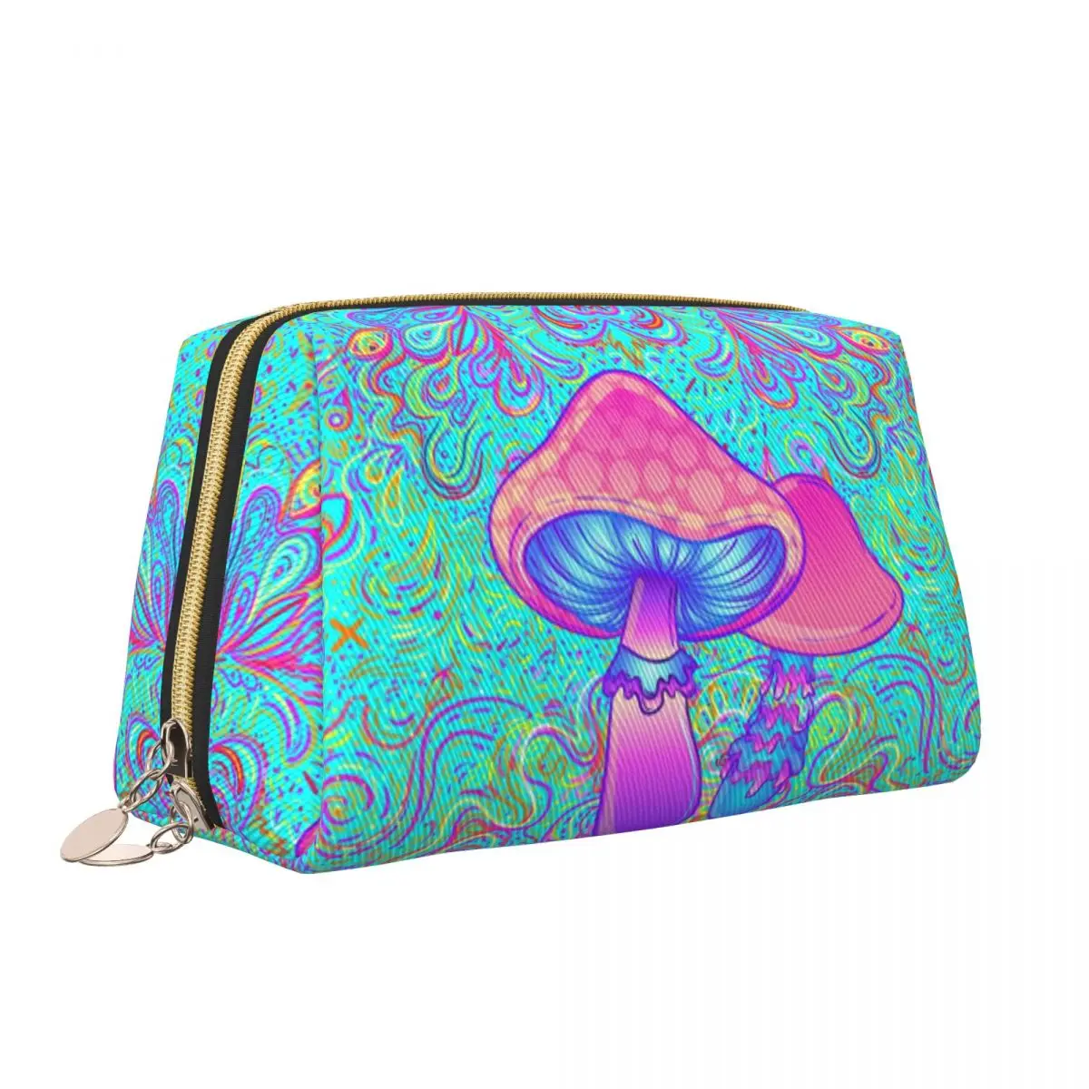 Magic Mushroom Trippy Psychedelic Neon Pastel Goth Cosmetic Bag Women Makeup Toiletry Organizer Ladies Beauty Storage Dopp Kit